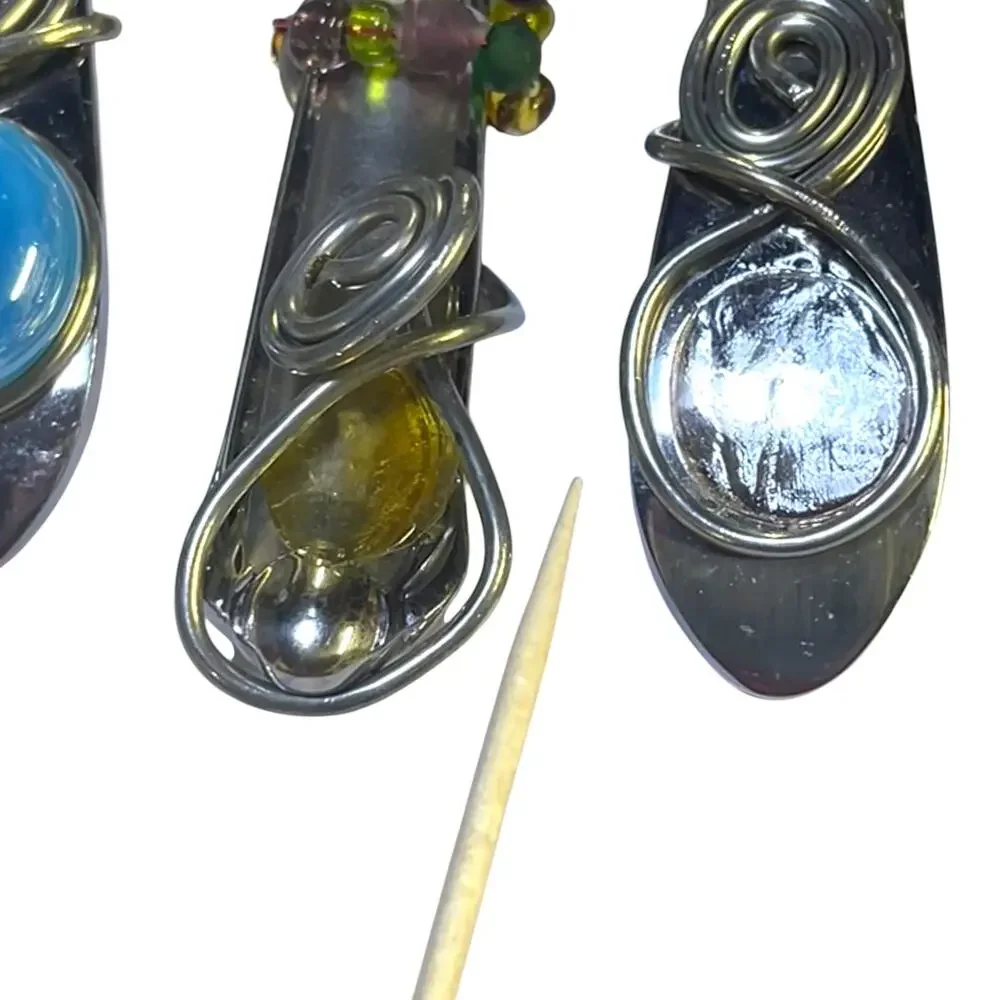 9 Pc Artisan Beaded Flatware Set Wire Wrapped Spoons Forks Knife